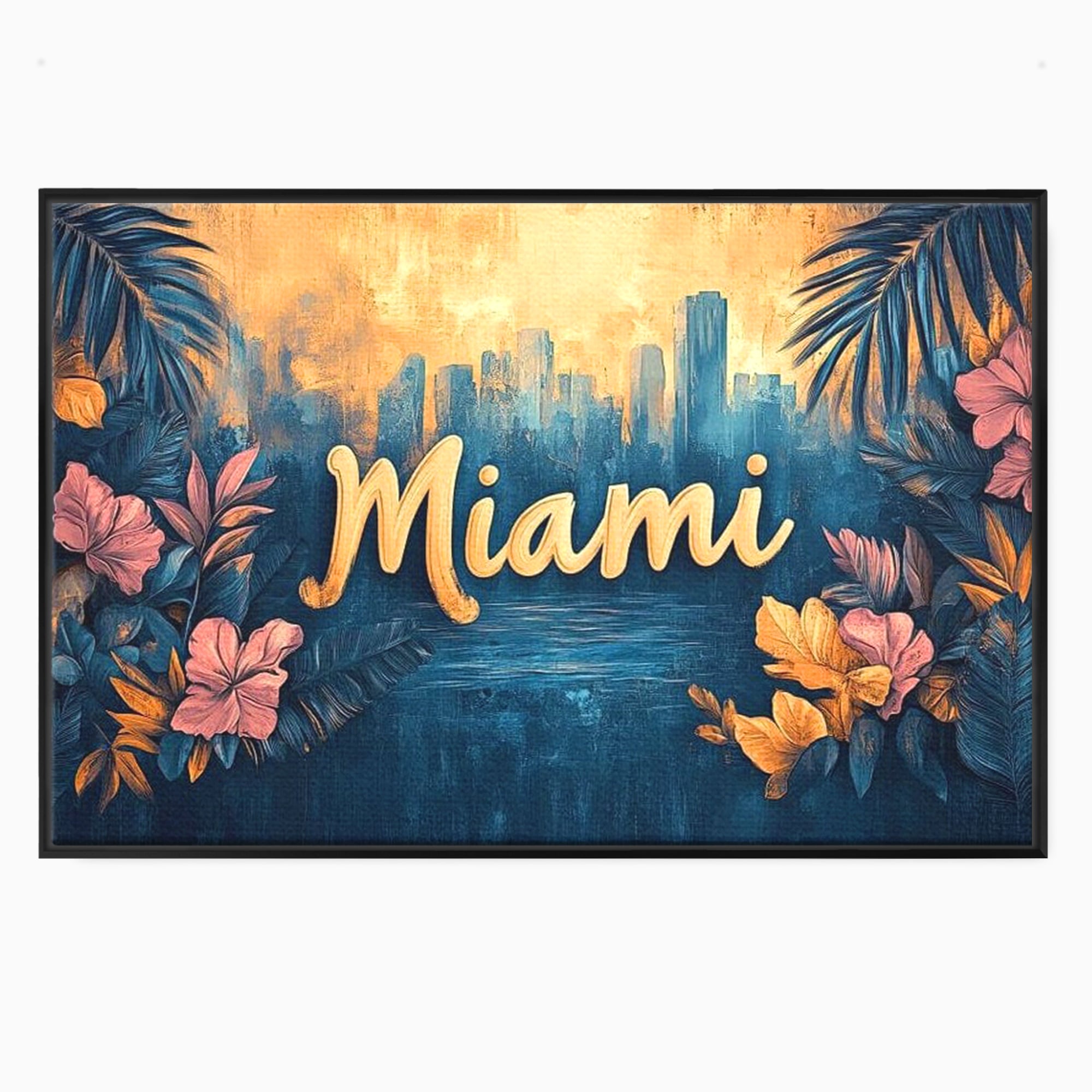 Tablou canvas cu tablou canvas cu peisaj urban miami, in rama de aluminiu negru